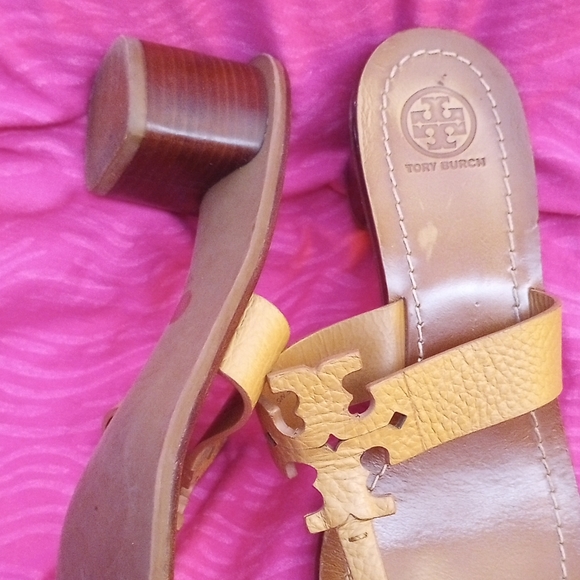 Tory Burch Moore Leather Sandals Brown Heel thong 9 - Picture 4 of 7
